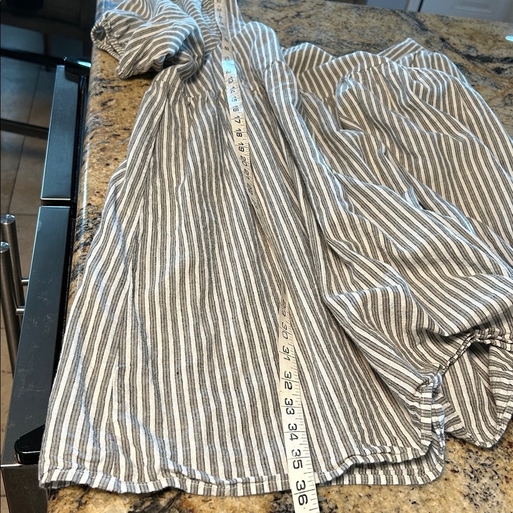 Rylie + Cru Greta railroad stripe puff sleeve dress white/green Medium - Picture 9 of 9